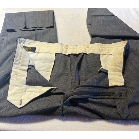Brooks Brothers Brooksease 43R 38x28+ Gray Blue Plaid 2 Piece Suit Jacket Pants - Picture 8 of 16